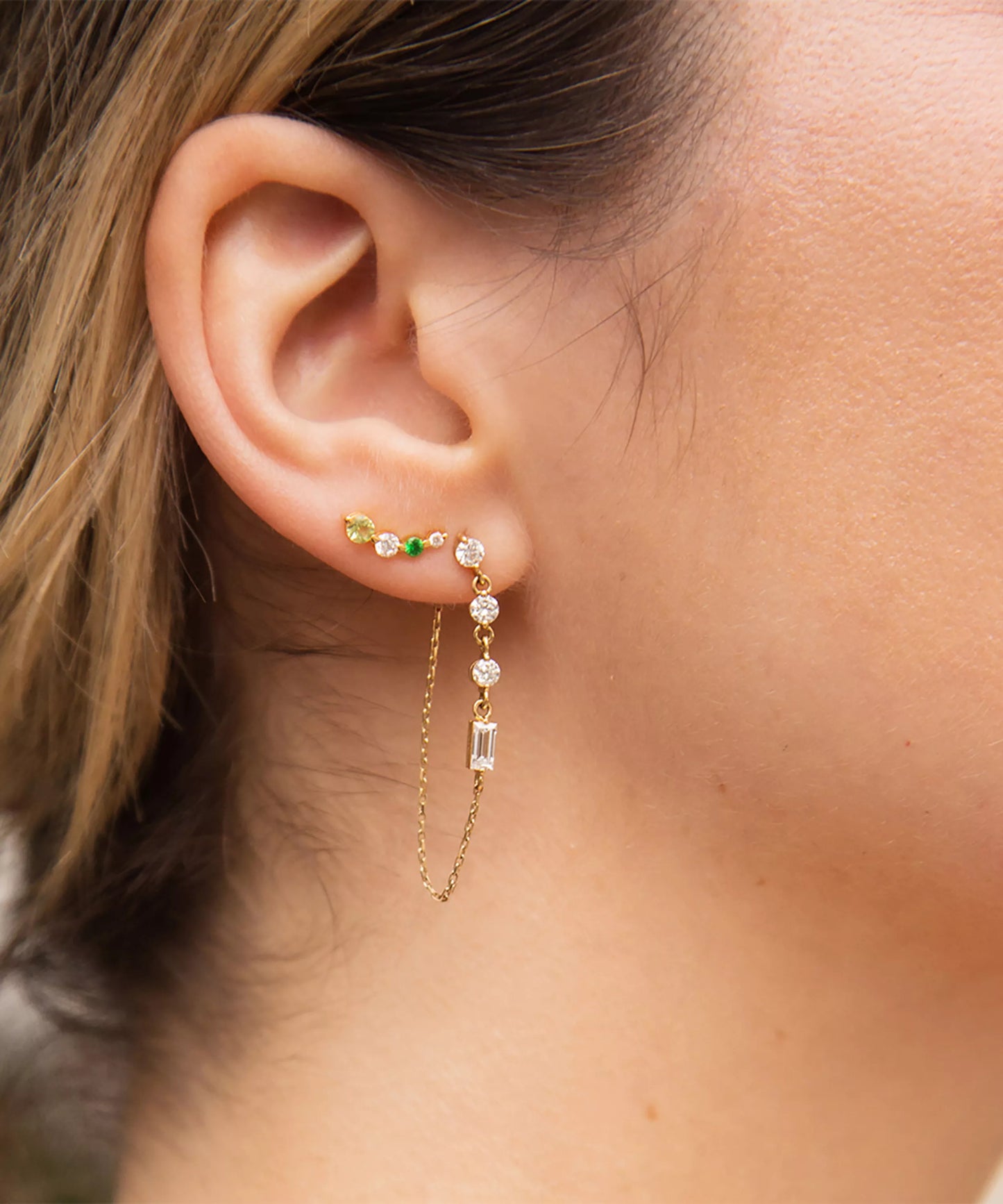 Dinny Hall 9ct Gold Created Diamond Chain Drop Earrings