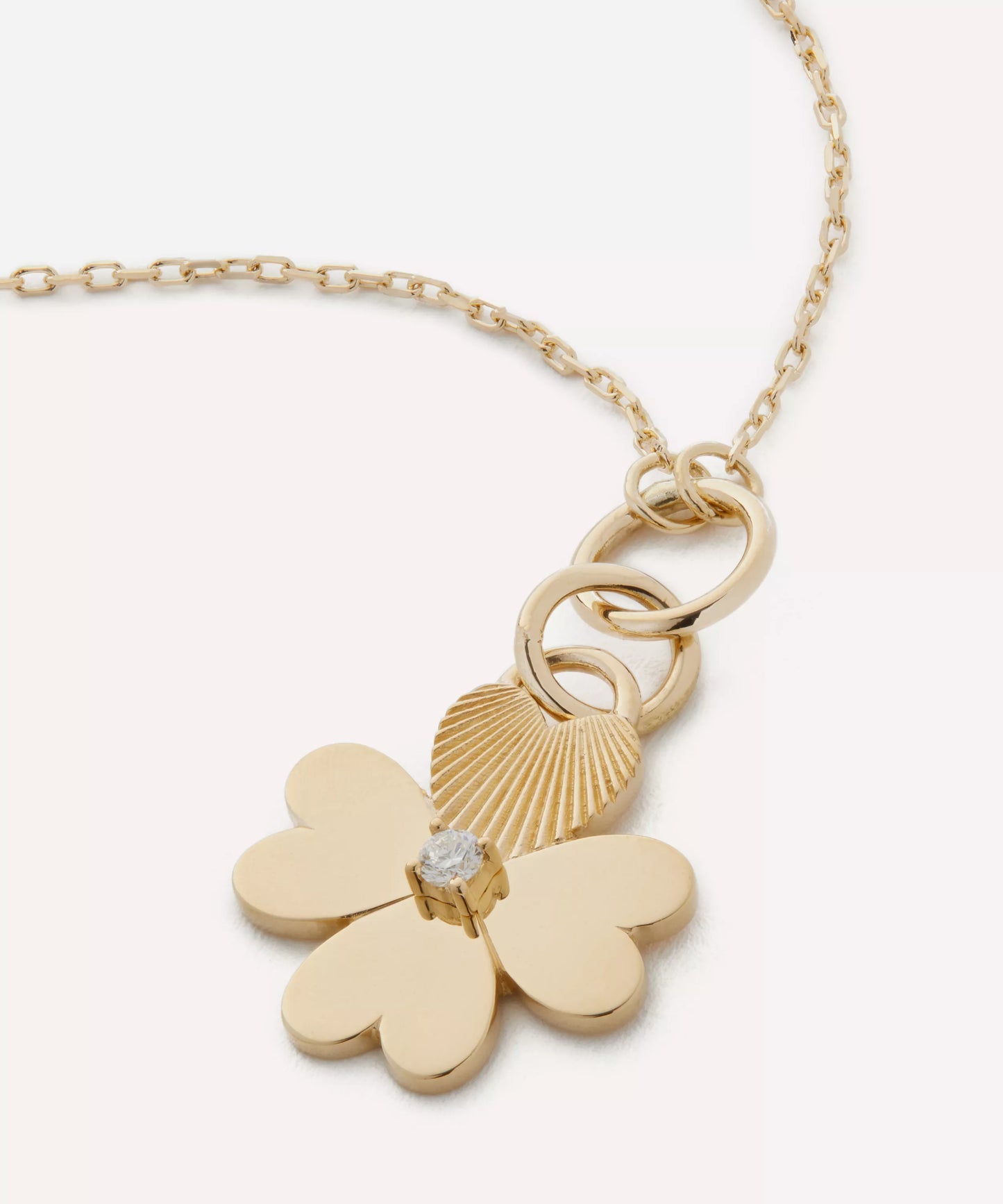 FoundRae 18ct Gold Four Heart Clover Engravable Miniature Pendant Necklace