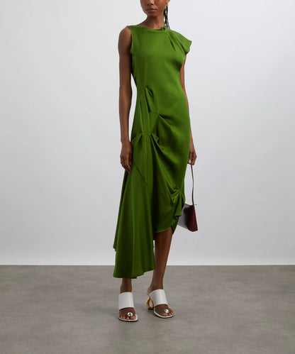 Victoria Beckham Algae Draped Tuck Detail Midi Dress