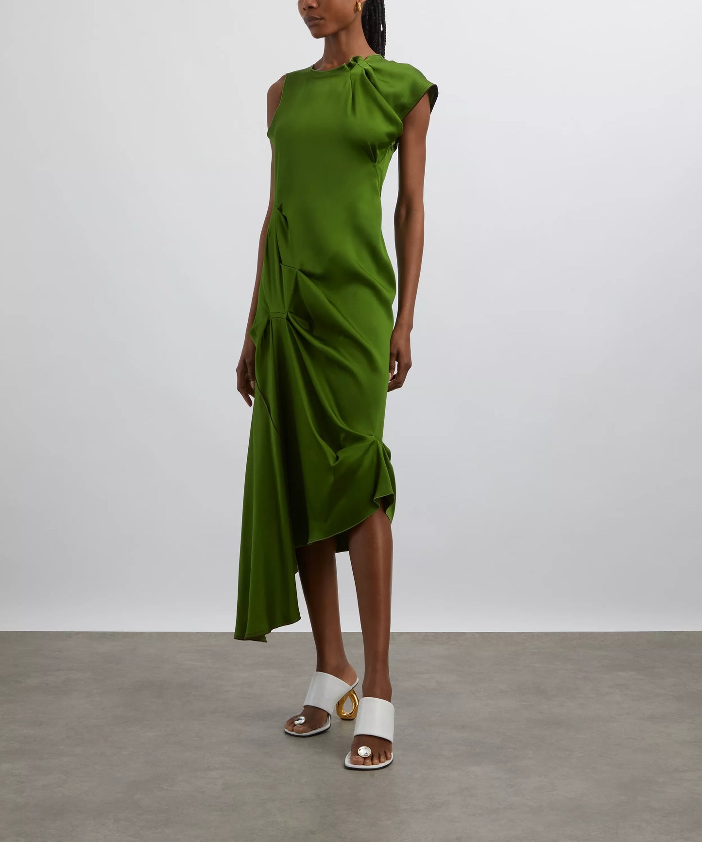 Victoria Beckham Algae Draped Tuck Detail Midi Dress