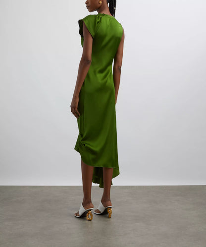 Victoria Beckham Algae Draped Tuck Detail Midi Dress