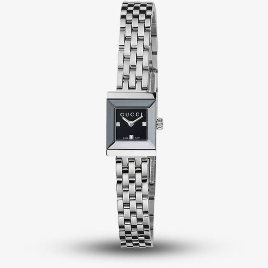 Ladies G-Frame Square Black Diamond Set Dial Stainless Steel Bracelet Watch